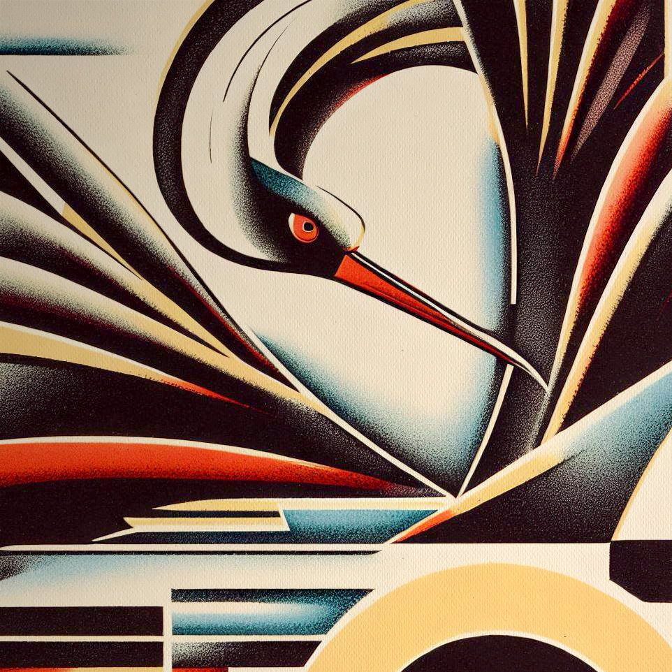 Abstract Crane Art Deco Litho Print