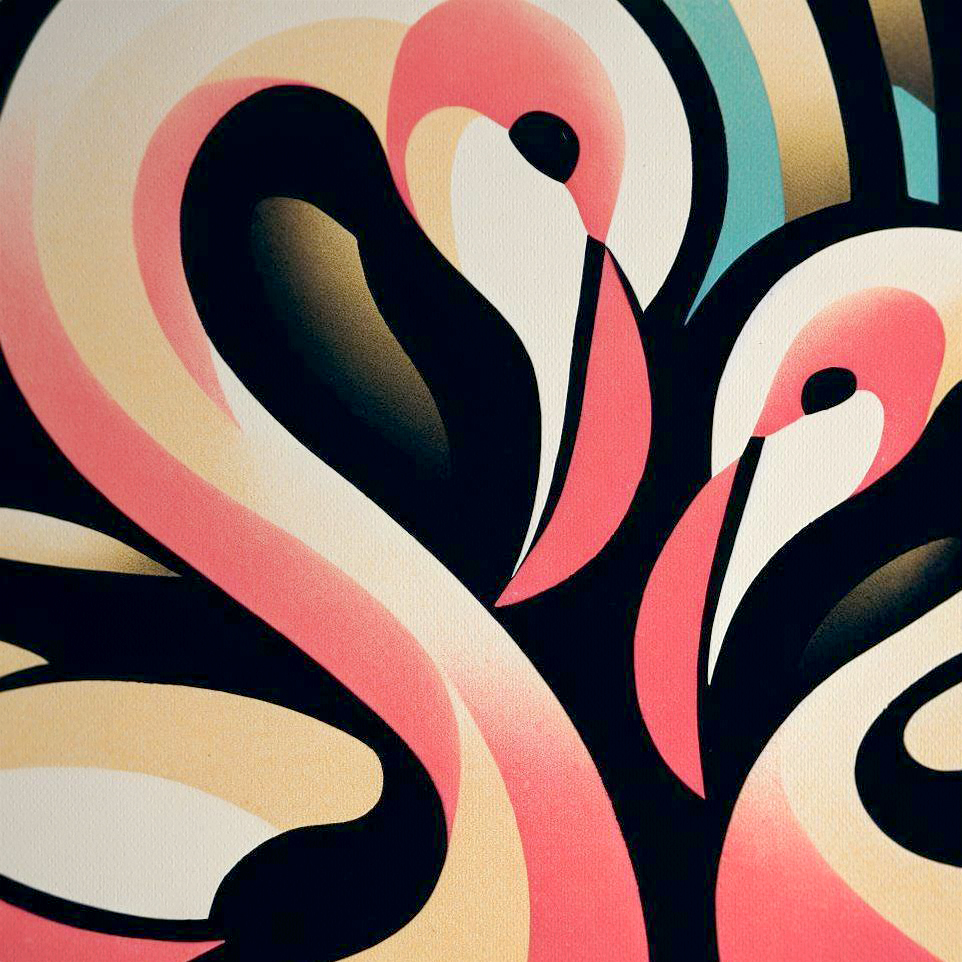 Abstract Flamingo Art Deco Litho Print