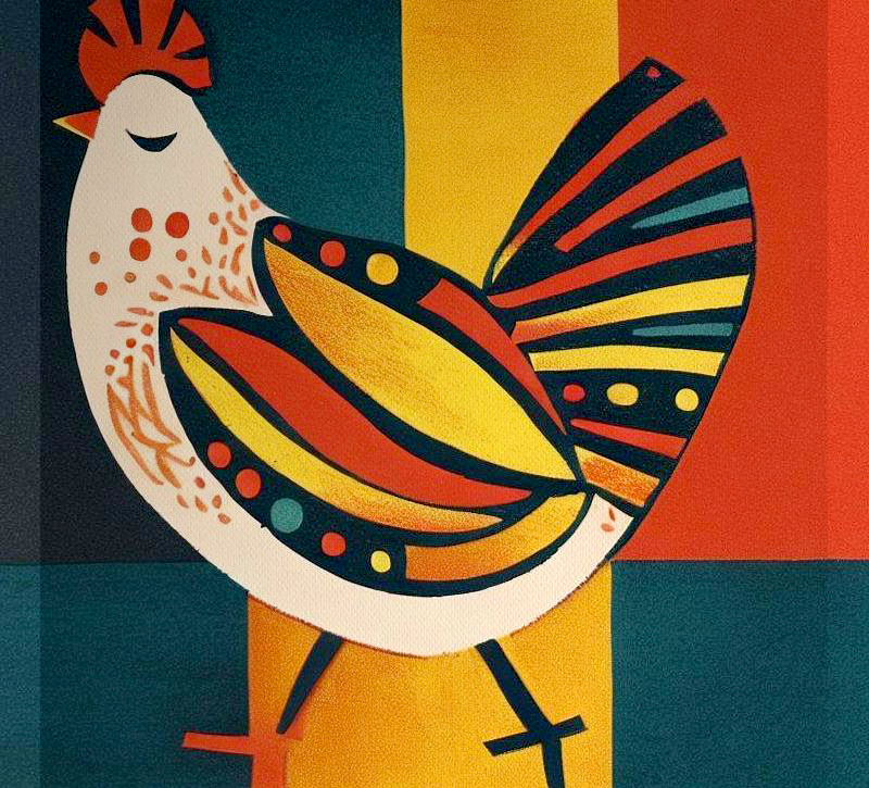Chicken Woodblock style print