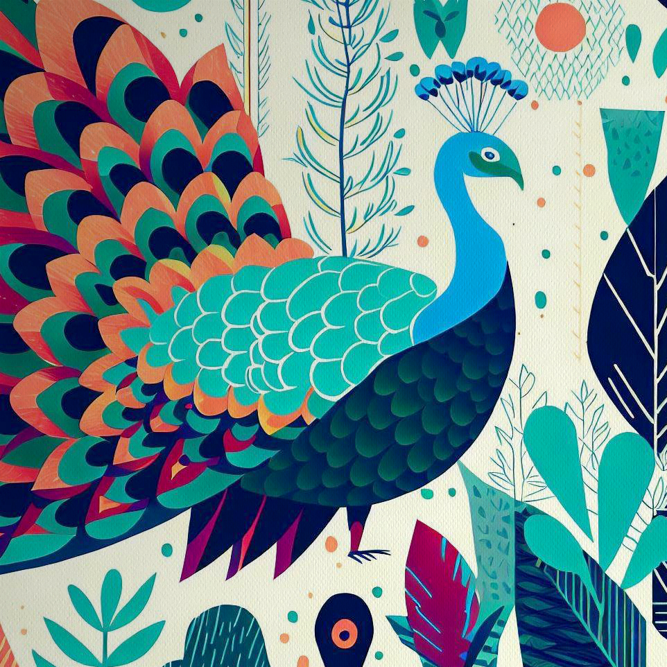 Geometric Peacock Print Illustration