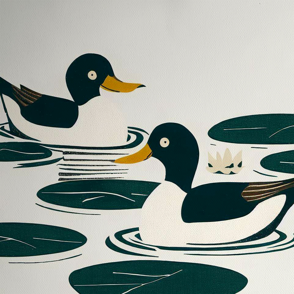 Golden Eye Ducks Woodblock style print