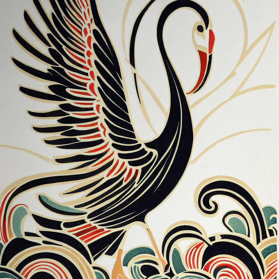 Intricate Art Deco Crane Litho Print