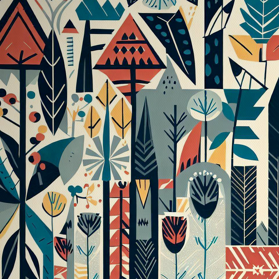 Intricate Litho Print with Scandinavian Colours and Geometric Shapes