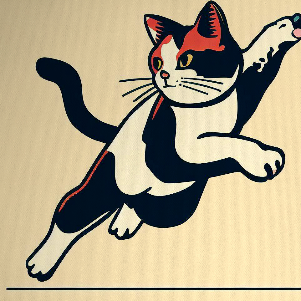 Ukiyo-e Leaping Cat Pop Art Scandi Colours