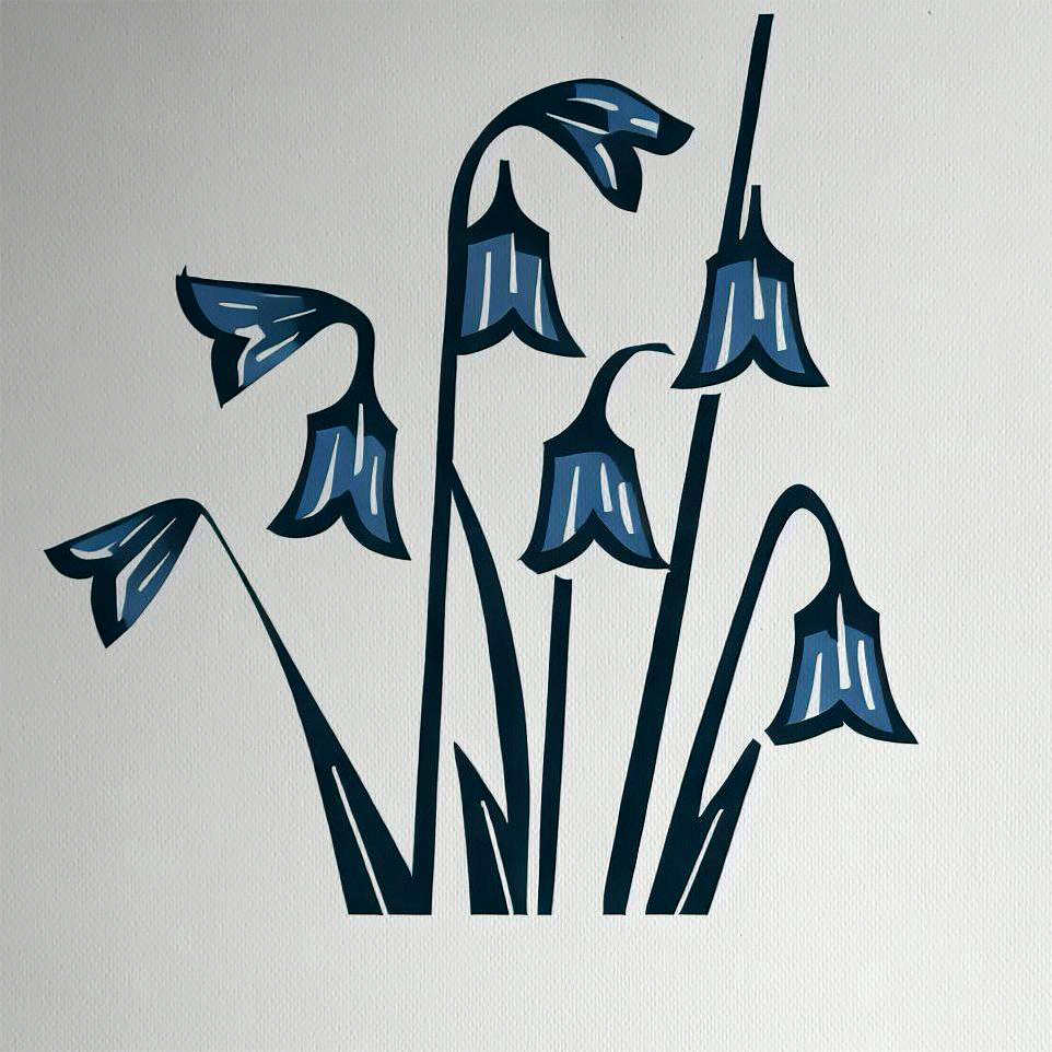 Simple Bluebells on White Background