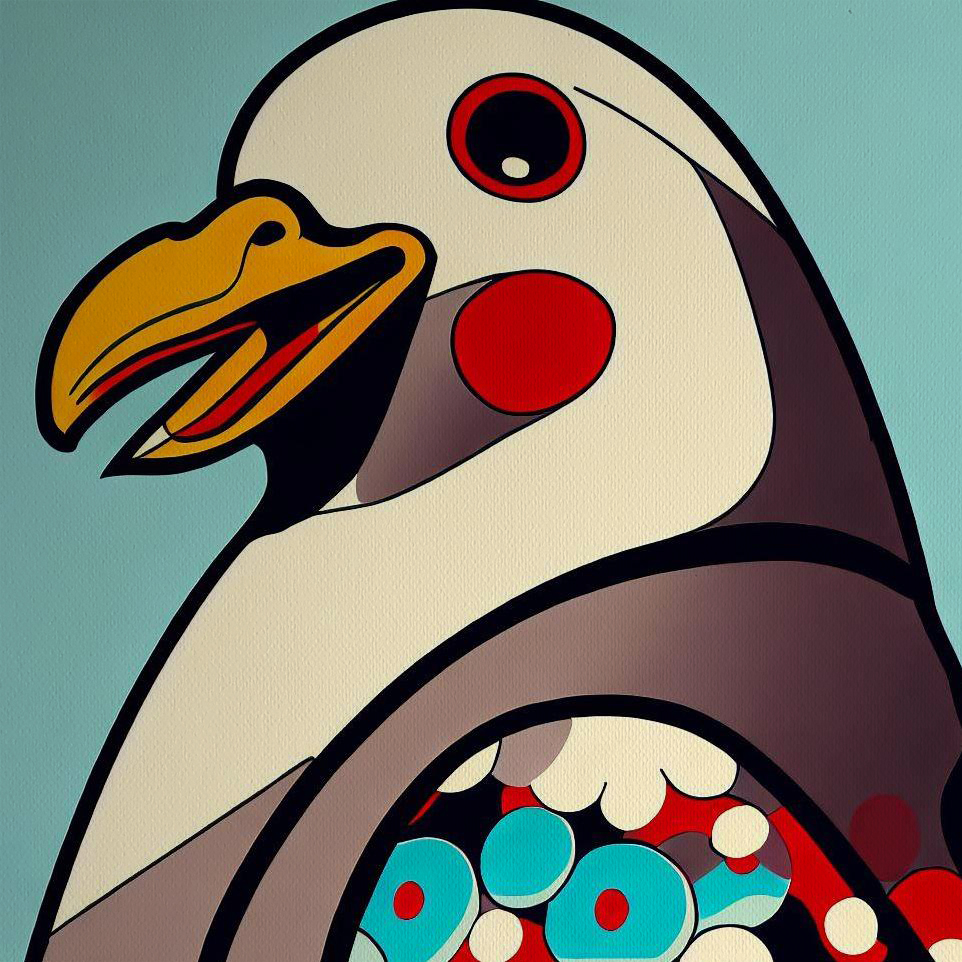 Ukiyo-e Smiling Pigeon Pop Art Scandi Colours