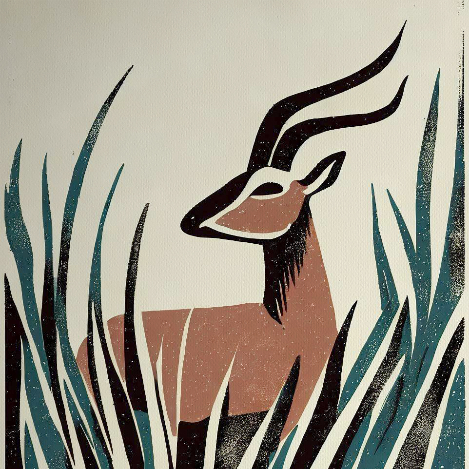 Wood Block Antelope Print - Scandinavian Geometric Art