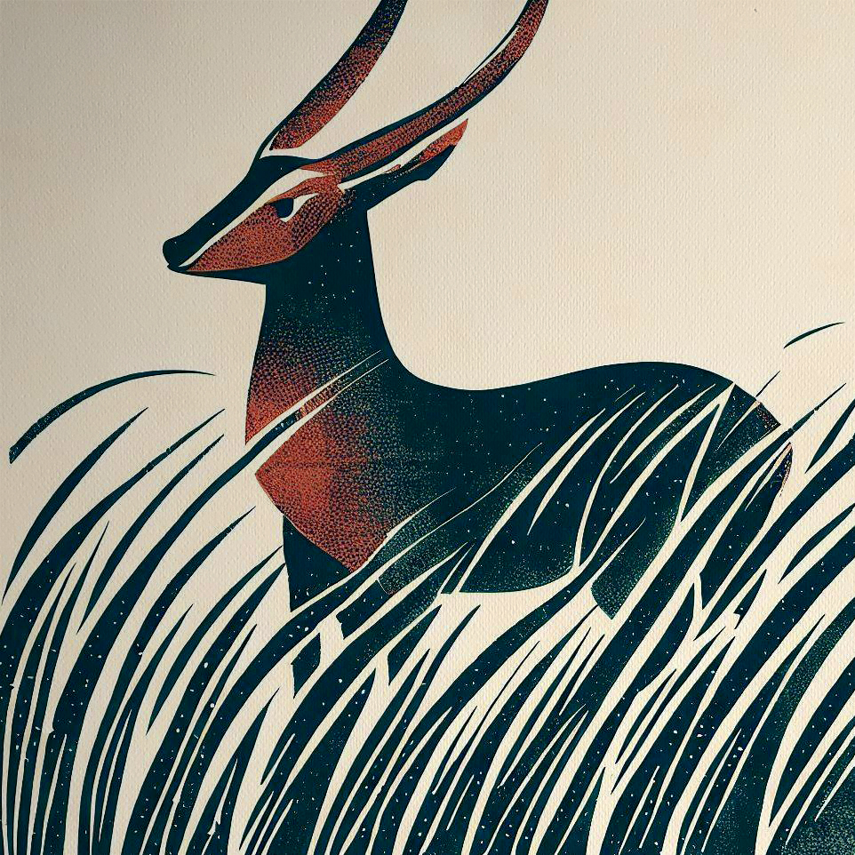 Wood Block Antelope Print - Scandinavian Geometric Art