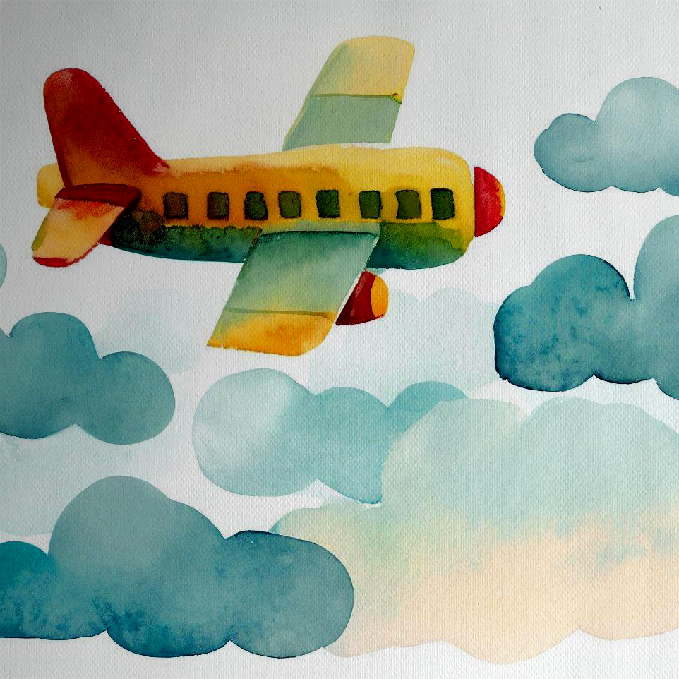 Woodblock Airplane Illustration