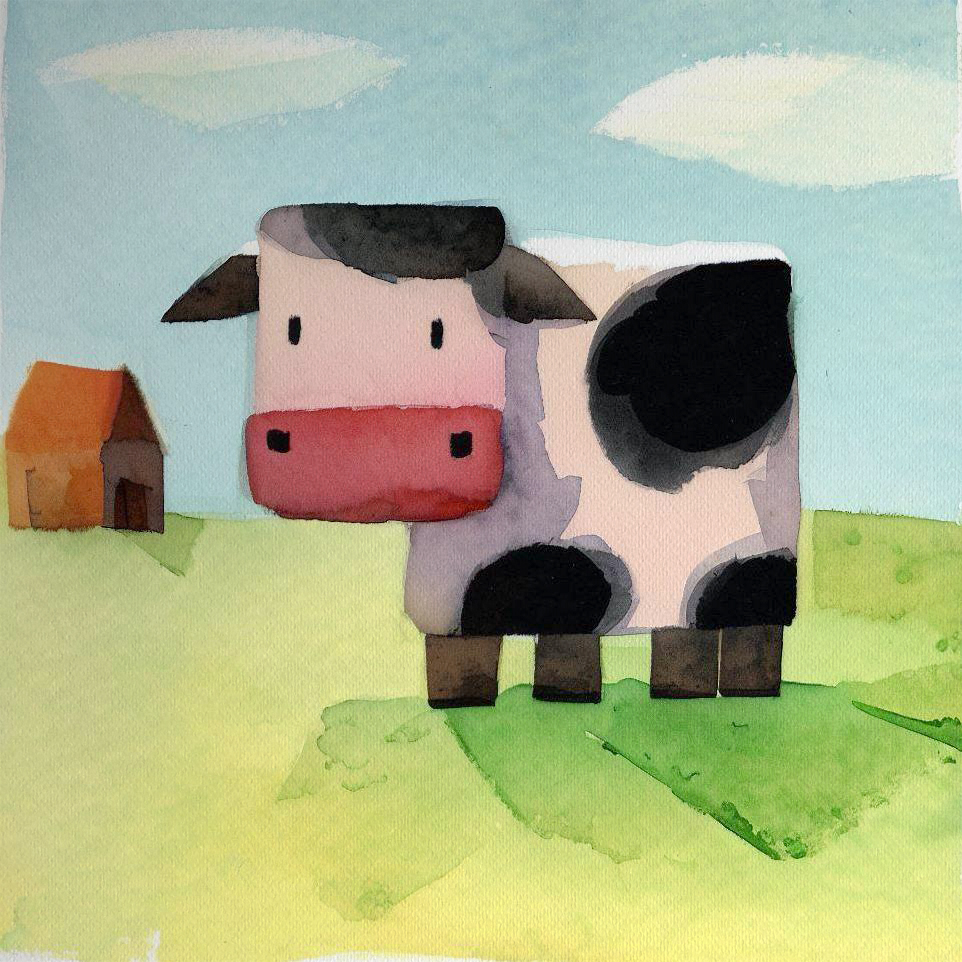 Woodblock Cow Illustration