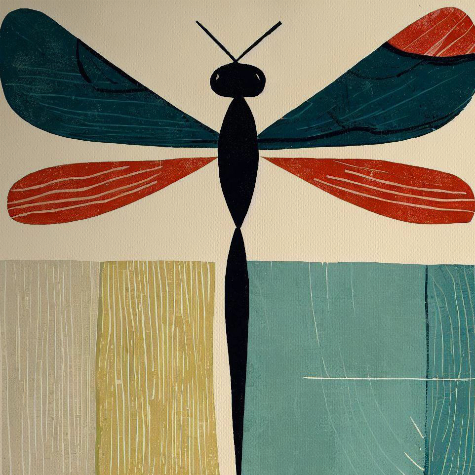 Woodblock Dragonfly Print
