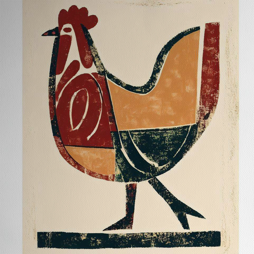 Woodblock style print - Chicken