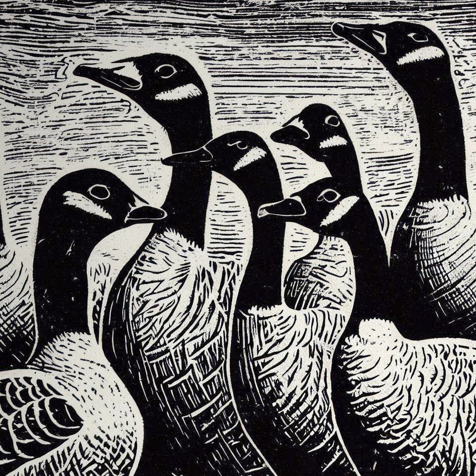 Woodblock style print - Geese
