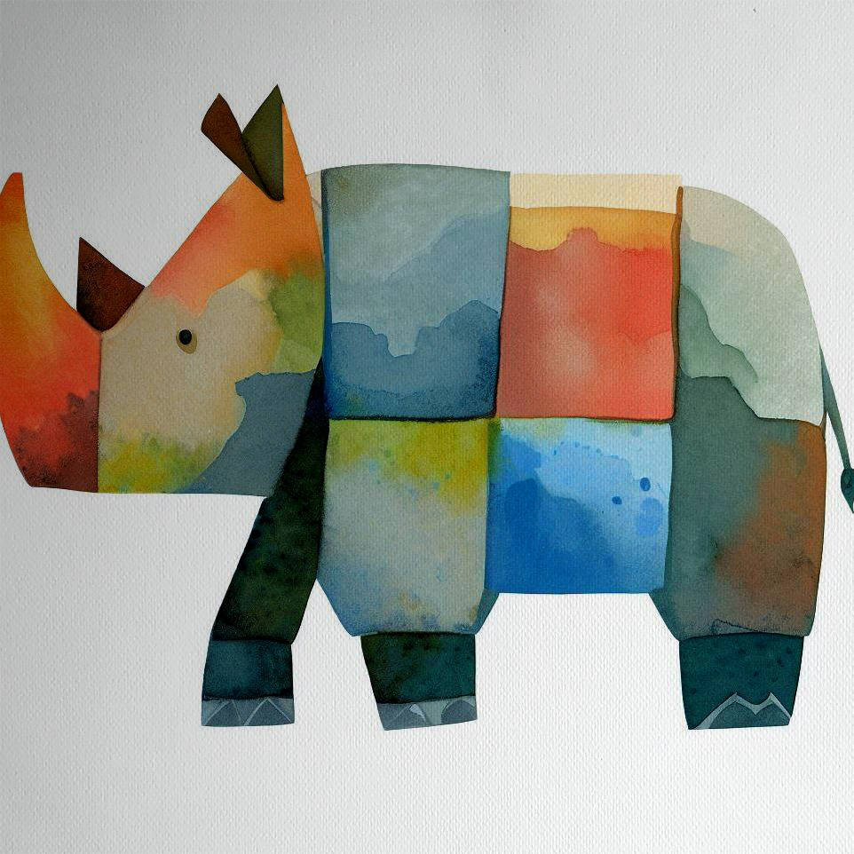 Woodblock Rhino Illustration