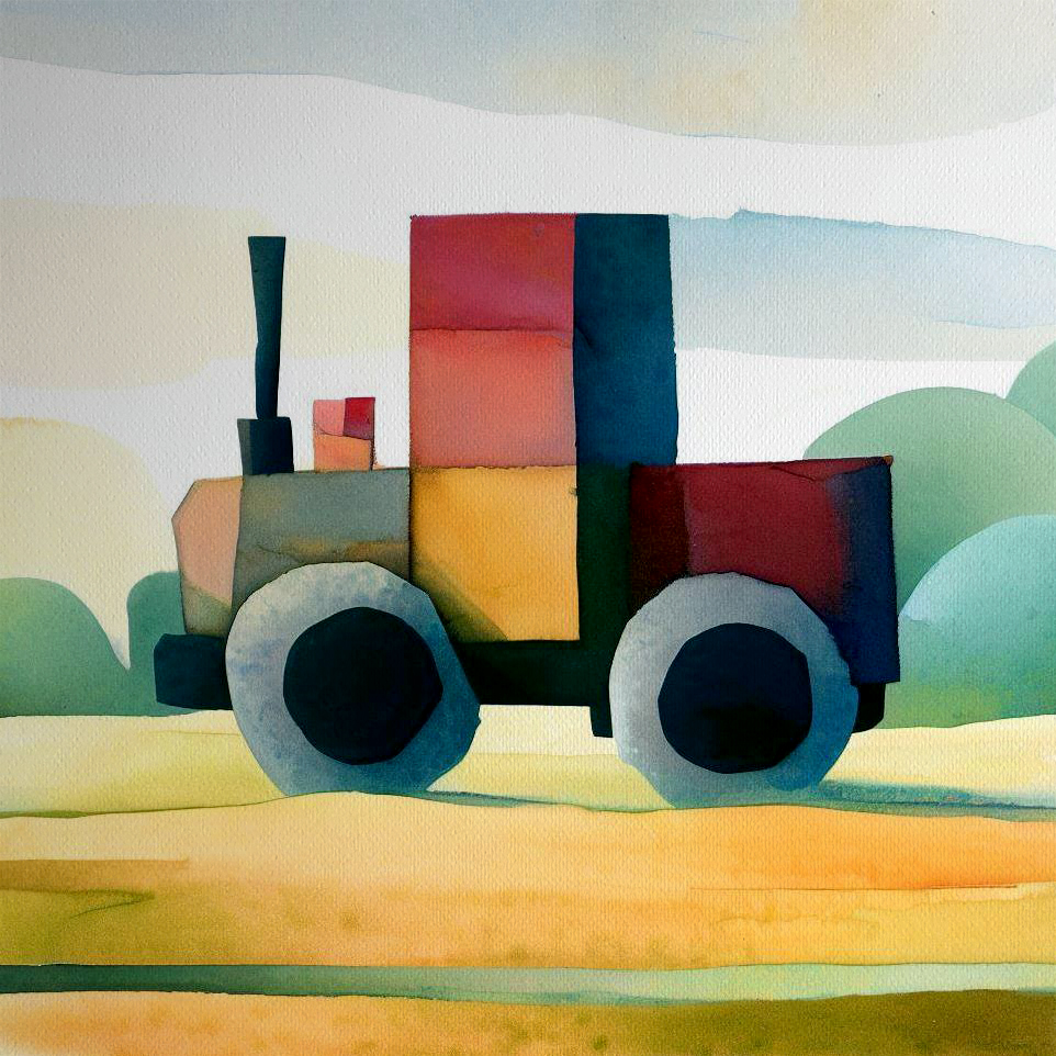 Woodblock Tractor Illustration