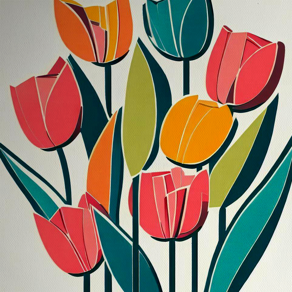 Woodblock Tulip Print