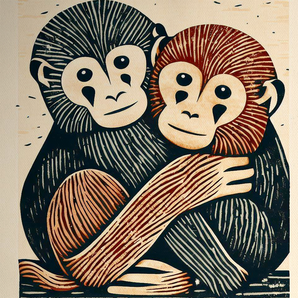 Woodblock 2 Monkeys