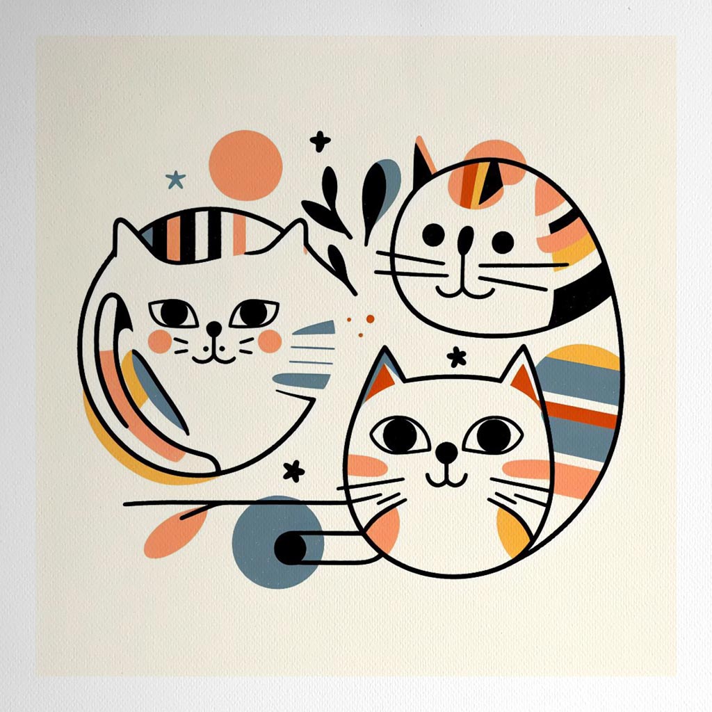 Product mockup for Abstract Illustration of Three Happy Cats