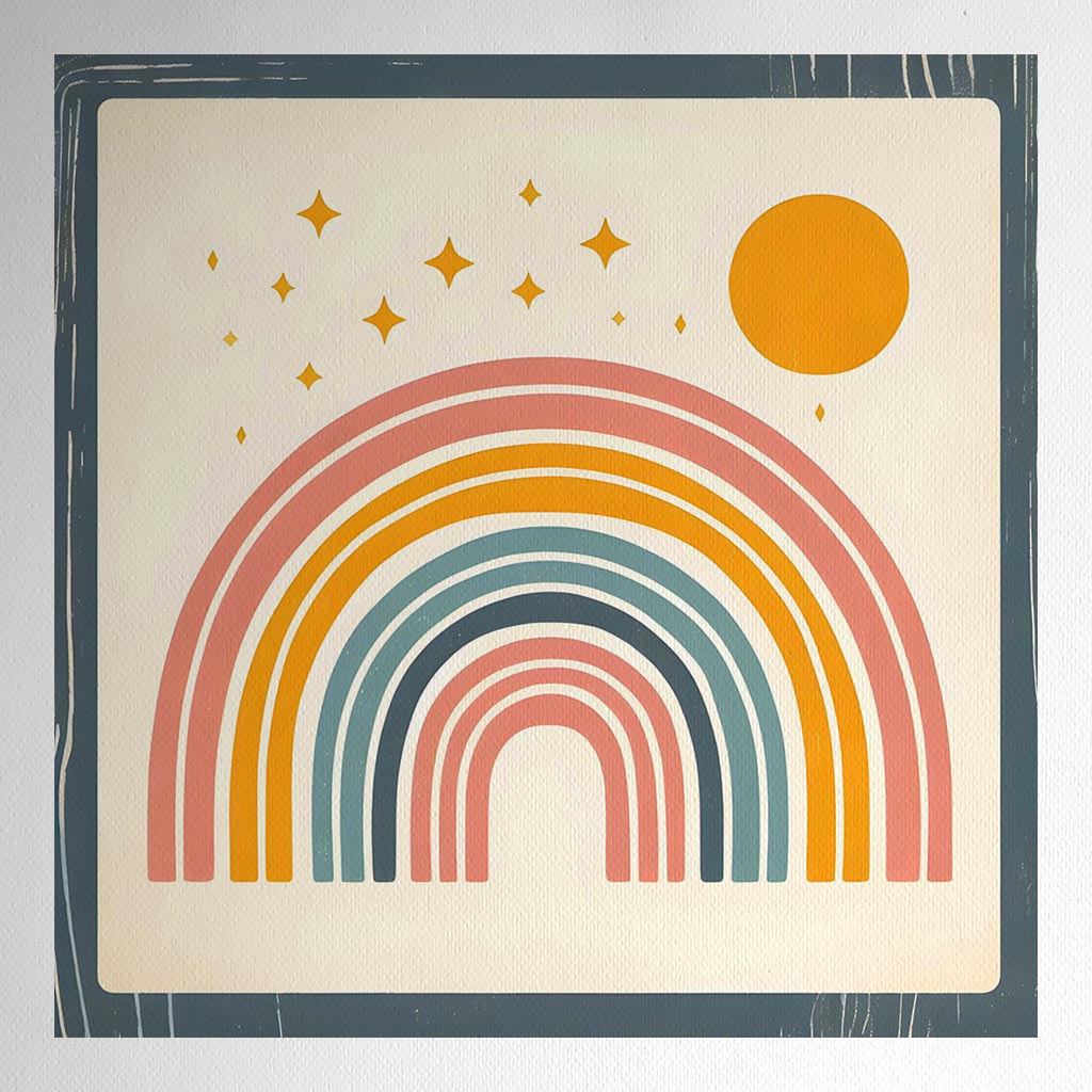 Product mockup for Colourful Rainbow with Stars and Moon Nursery Decor