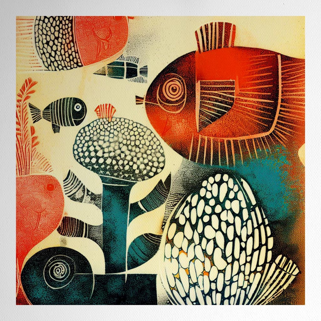 Product mockup for Coral & Fish 2D Litho Print - Paul Klee Inspired