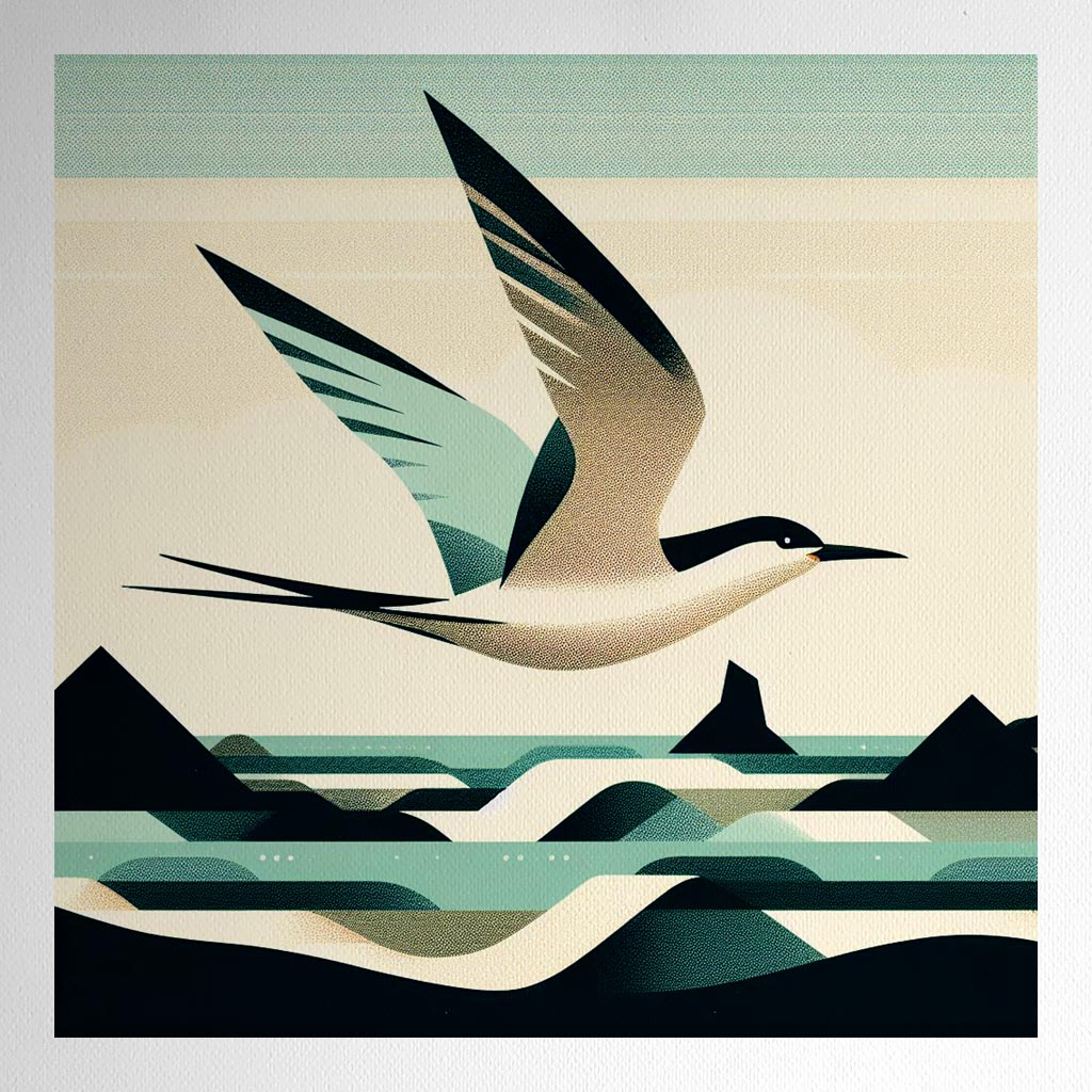 Product mockup for Illustration Print of Tern Flying Over the Sea