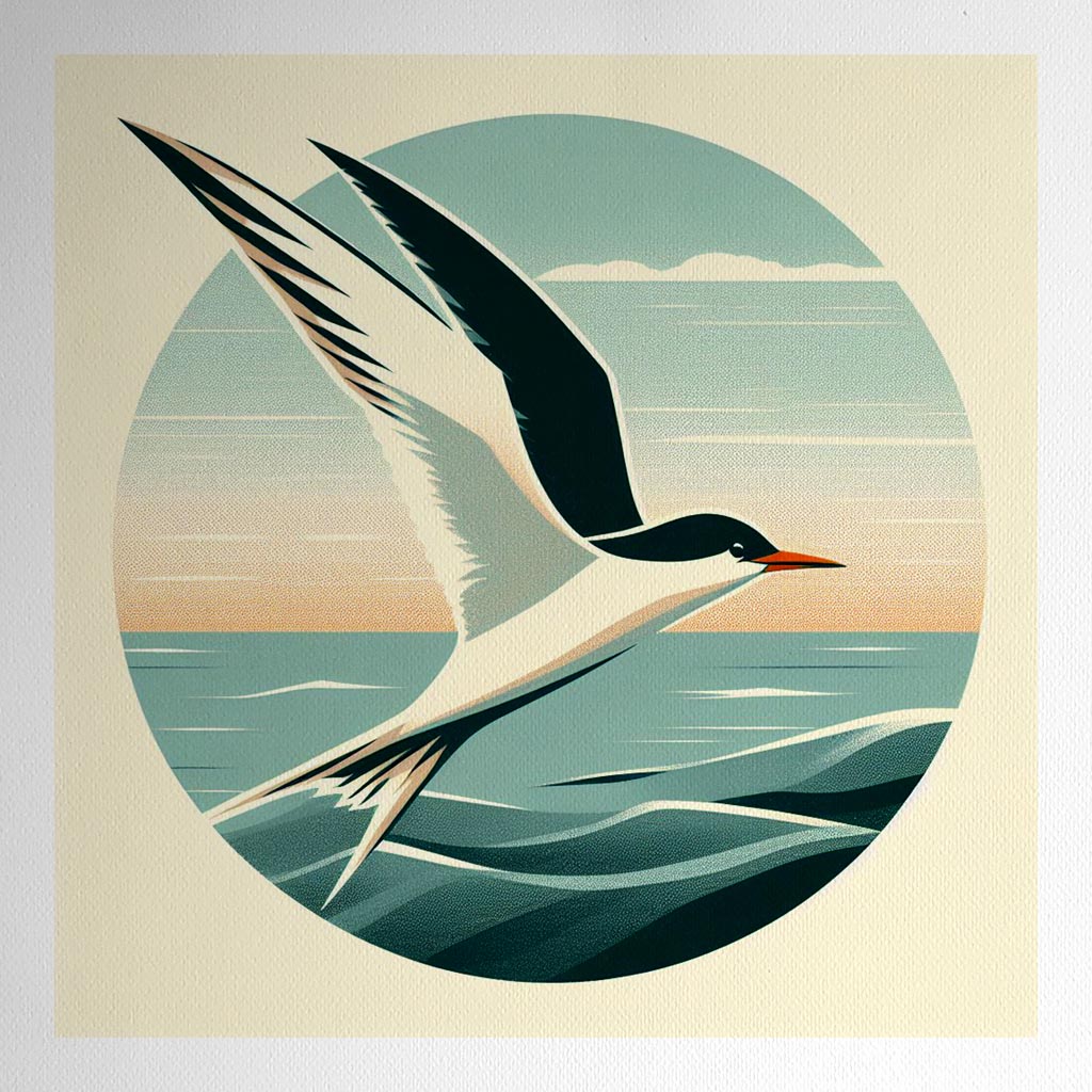 Product mockup for Illustration Print of Tern Flying Over the Sea