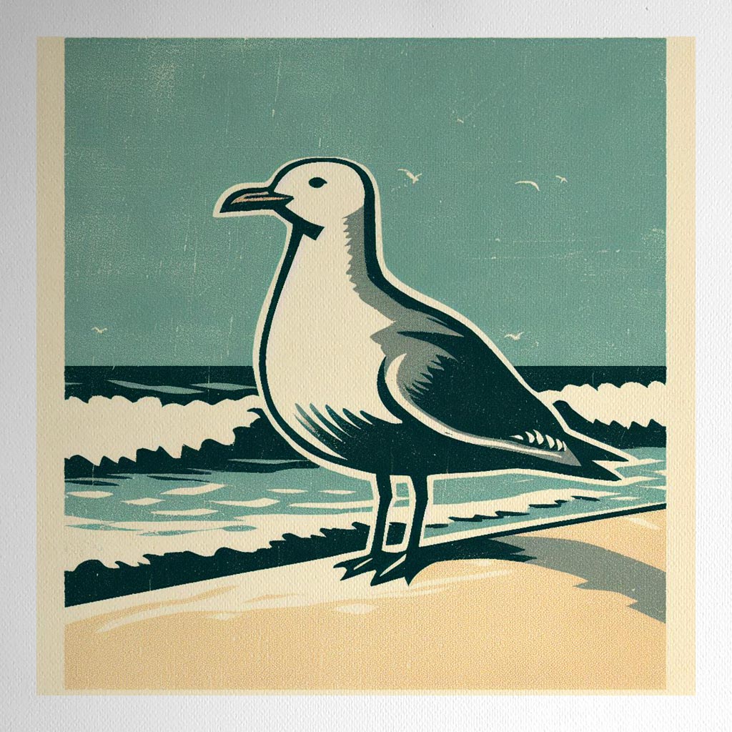 Product mockup for Woodblock Style Herring Gull Print