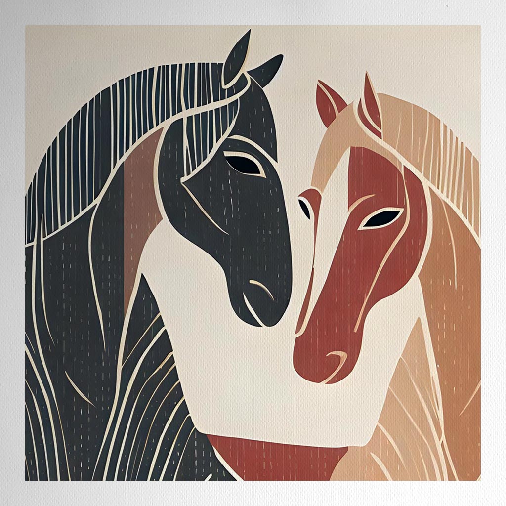 Product mockup for Woodblock Style Print of 2 Nuzzling Horses