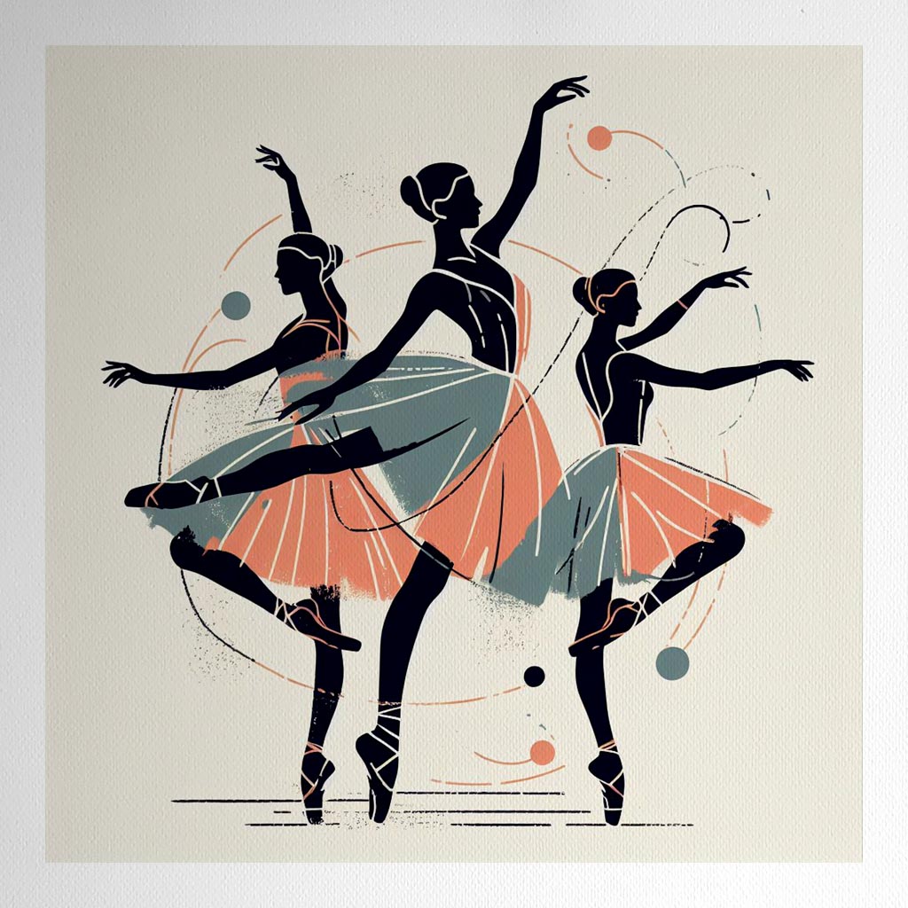 Product mockup for Woodblock Style Print of Ballerinas