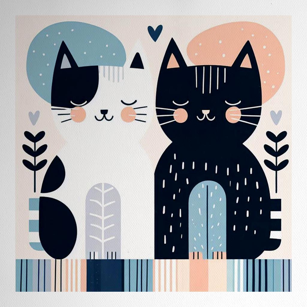 Product mockup for Woodblock Style Print of Two Happy Cats