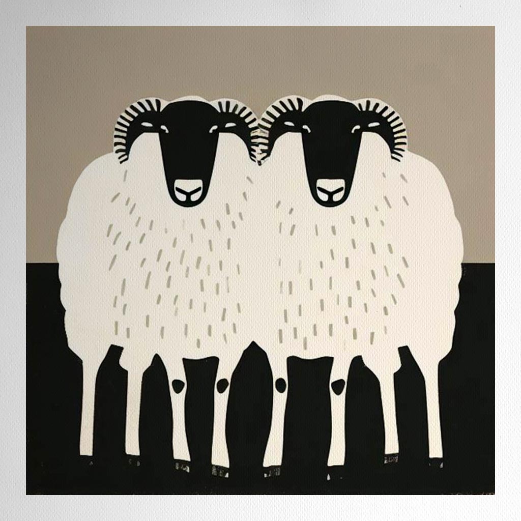 Product mockup for Woodblock Style Print of Two Sheep