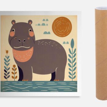 Product mockup for Woodblock Style Print of a Cute Baby Hippo