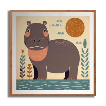 Product mockup for Woodblock Style Print of a Cute Baby Hippo