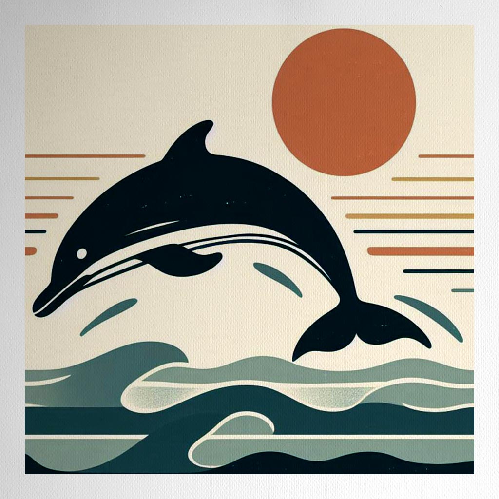 Product mockup for Woodblock Style Print of a Dolphin Diving