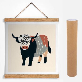 Product mockup for Woodblock Style Print of a Highland Bull