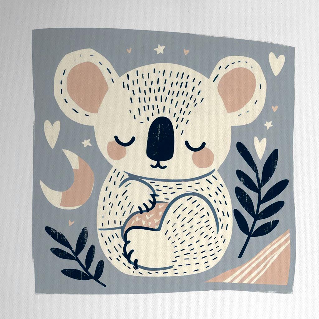 Product mockup for Woodblock Style Print of a Sleepy Koala