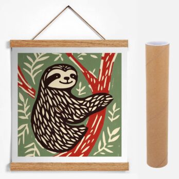 Product mockup for Woodblock Style Sloth Print